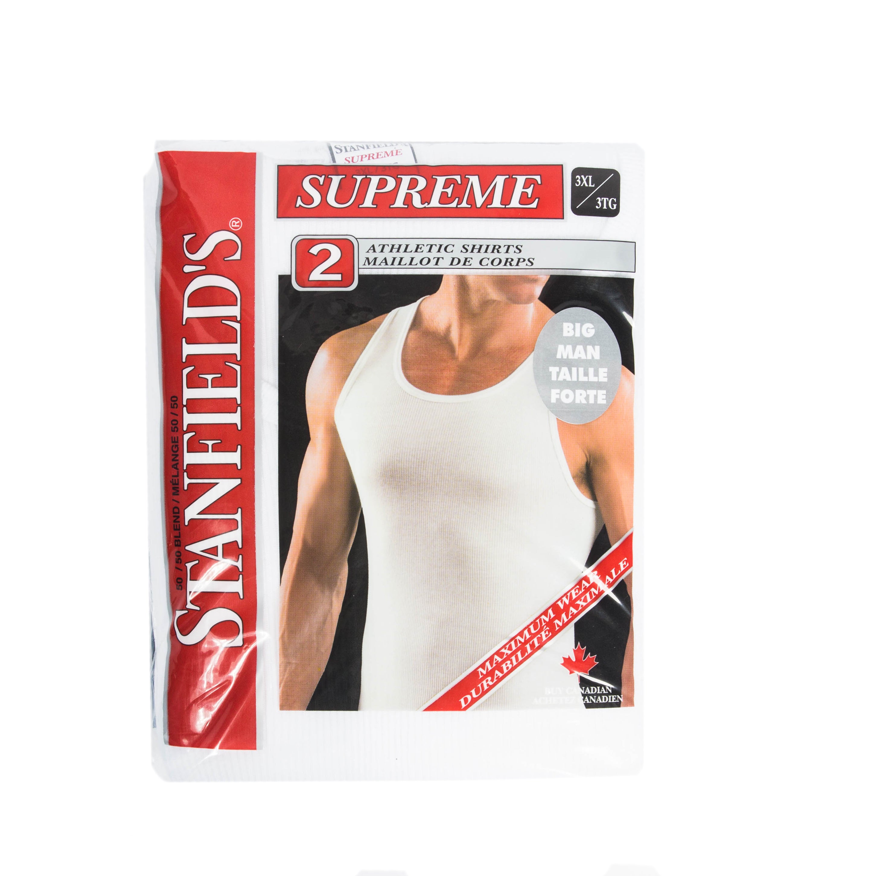 Stanfield's Men's Supreme Cotton Blend Crew Neck Undershirts, Pack of 2